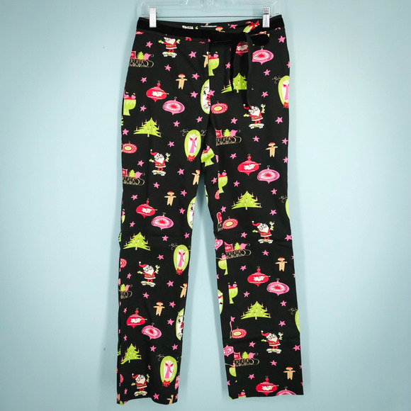 ITW by Claude Brown Size 4 Black Christmas Santa Ornament Straight Leg Pants - Picture 1 of 6